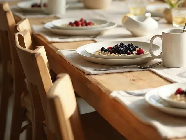 Une table de petit-déjeuner dressée, image d’illustration